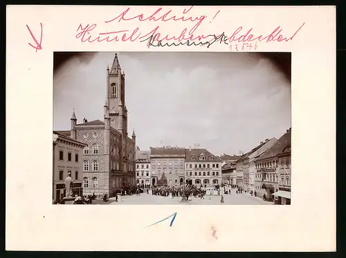 Fotografie Brück & Sohn Meissen, Ansicht Kamenz, Blick auf den Markt, Hotel zum goldnen Stern, Hotel goldner Hirsch