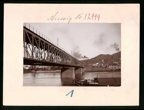 Fotografie Brück & Sohn Meissen, Ansicht Aussig, Nordwestbahnbrücke und Blick nach Krammel