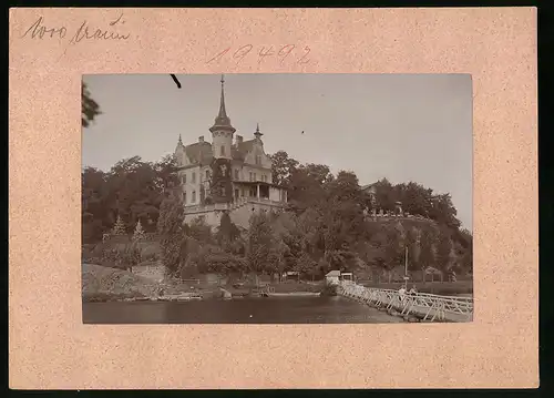 Fotografie Brück & Sohn Meissen, Ansicht Grimma, Blick auf die Gattersburg mit Holzbrücke