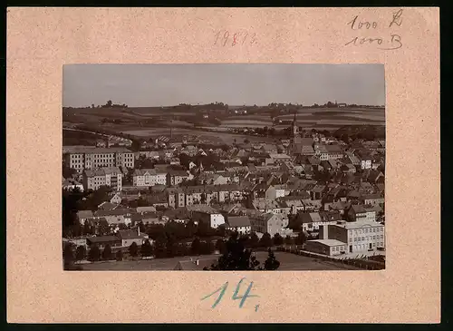 Fotografie Brück & Sohn Meissen, Ansicht Rosswein, Blick auf die Stadt mit Rossweiner Filzpuppen Fabrik P. Schwerdtfeger
