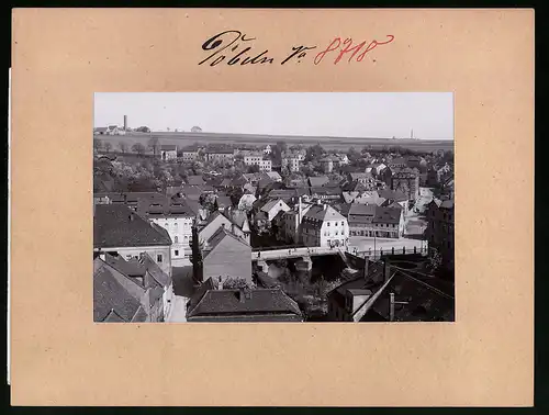 Fotografie Brück & Sohn Meissen, Ansicht Döbeln, Blick über den Ort mit Bäcker und Brücke