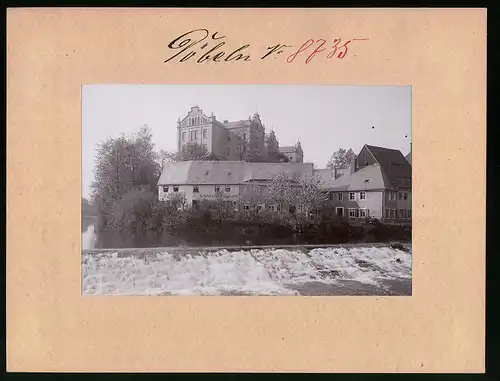 Fotografie Brück & Sohn Meissen, Ansicht Döbeln, Schule mit Muldenwehr und Schlossberg