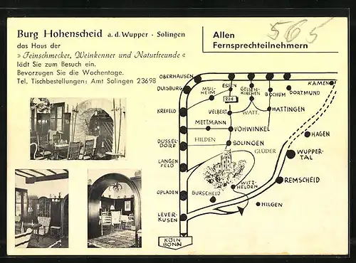 AK Solingen, Burg Hohenscheid, Panorama mit Wupper