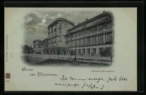 Mondschein-AK Mannheim, Schloss, Gartenseite