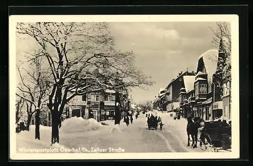 AK Oberhof, Zellaer Strasse im Schnee