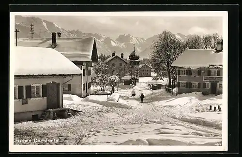AK Fischen, Dorfstrasse im Schnee