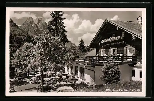 AK Garmisch, Aule-Alm mit Bergpanorama
