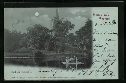 Mondschein-AK Bremen, Blick auf die Stephanithorsmühle