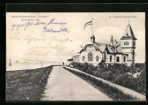 AK Bremerhaven, Strassenpartie mit Strandetablissement Seelust