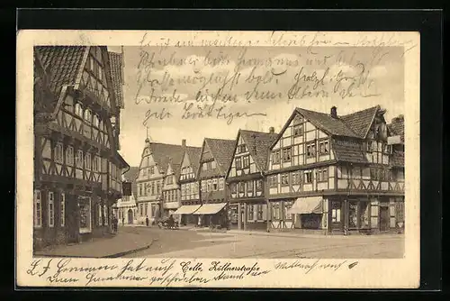AK Celle, Blick in die Zöllnerstrasse mit Fachwerkhäusern