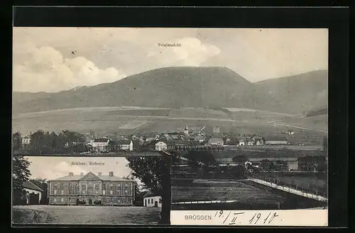 AK Brüggen, Totalansicht vor Bergpanorama, Hofseite des Schlosses