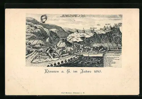 Künstler-AK Klausen a. E., Ortsansicht im Jahre 1640