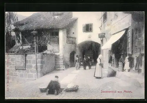 AK Meran, Strassenpartie mit Stadttor