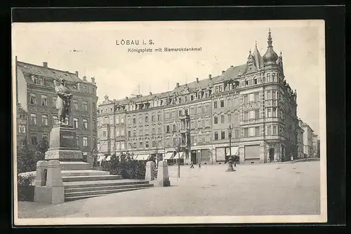 AK Löbau i. S., Königsplatz mit Bismarckdenkmal