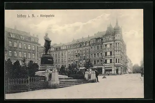 AK Löbau i. S., Königsplatz mit Bismarckdenkmal