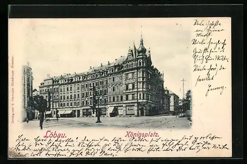 AK Löbau, Königsplatz mit Metzgerei