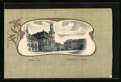 AK Löbau i. Sa., Marktplatz mit Rathaus