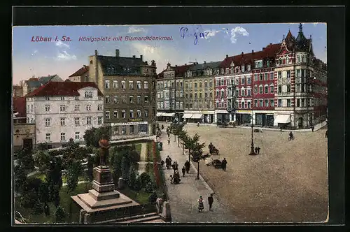 AK Löbau i. Sa., Königsplatz mit Bismarckdenkmal