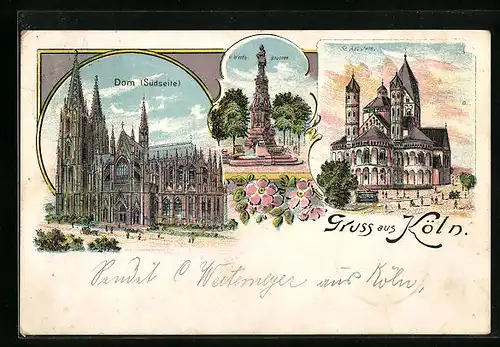 Lithographie Köln, Ortsansicht mit Dom