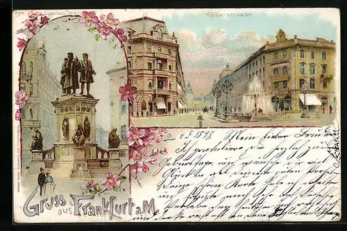 Lithographie Frankfurt a. M., Ortsansicht mit Kaiserstrasse