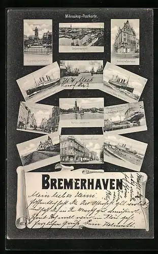 AK Bremerhaven, Städtische Sparkasse, Dampfer Kaiser Wilhelm der Grosse, Dampfer Kaiser Wilhelm II.