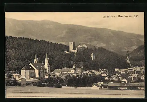 AK Brunico /Val Pusteria, Panorama mit Kirche