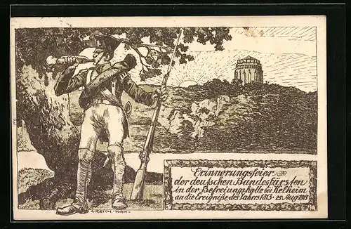 Künstler-AK Ganzsache Bayern PP27C112: Kelheim, Erinnerungsfeier in der Befreiungshalle 1913