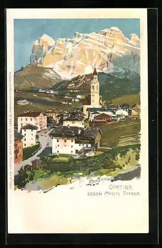 Künstler-AK Zeno Diemer: Cortina, Ortsansicht gegen Monte Tofana