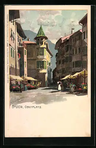 Künstler-AK Zeno Diemer: Bozen, Obstplatz