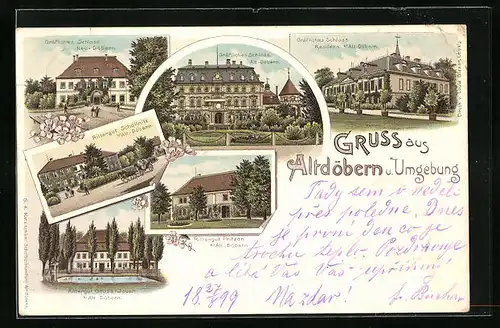 Lithographie Altdöbern, Gräfliches Schloss Reddern, Gräfliches Schloss Alt-Döbern, Rittergut Pritzen
