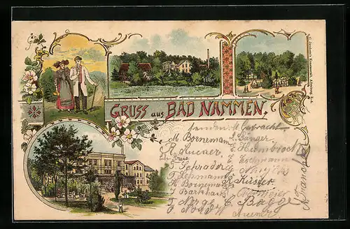 Lithographie Bad Nammen, Hotel, Garten, Uferpartie