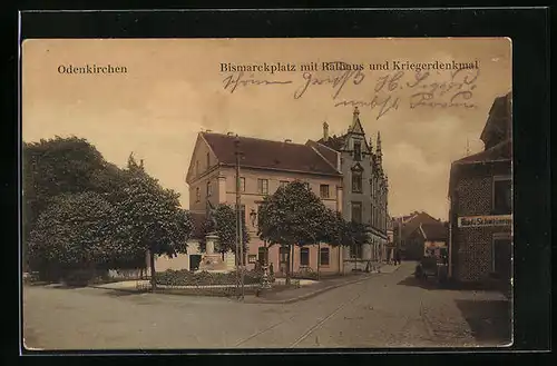AK Odenkirchen, Bismarckplatz mit Ballhaus und Kriegerdenkmal