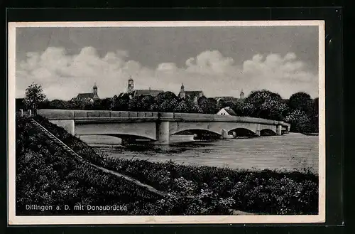 AK Dillingen a. D., Teilansicht hinter Donaubrücke