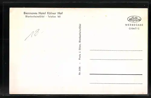 AK Blankenheim /Eifel, Biermanns Hotel Kölner Hof