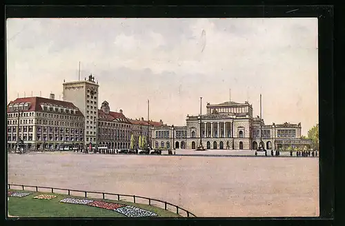 AK Leipzig, Augustusplatz mit Hochhaus und Neuem Theater