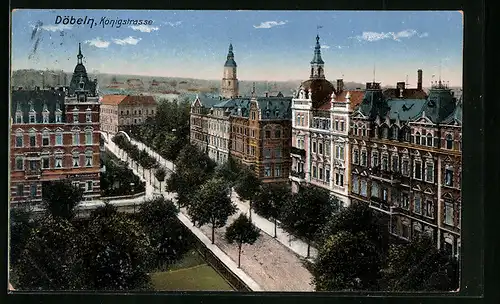 AK Döbeln /Sa., Königstrasse aus der Vogelschau