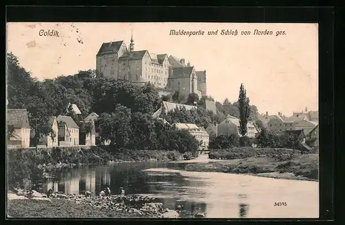 AK Colditz, Muldenpartie und Schloss von Norden gesehen