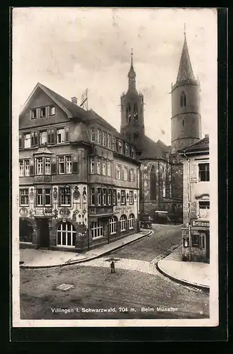 AK Villingen i. Schwarzwald, Beim Münster mit Gasthaus zum Raben