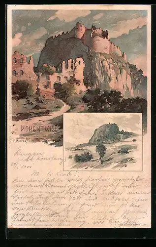 Künstler-AK Karl Mutter: Singen, Ruine der Festung Hohentwiel