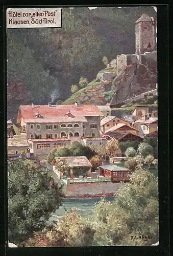 Künstler-AK Rudolf Alfred Höger: Klausen, Hôtel zur alten Post mit Burg