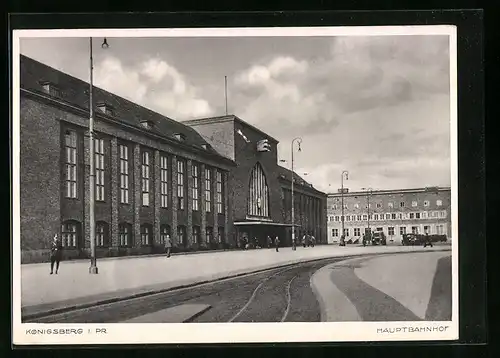 AK Königsberg i. Pr., Hauptbahnhof mit Vorplatz