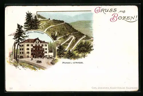 Lithographie Bozen, Hotel Mendelhof, Mendel-Strasse