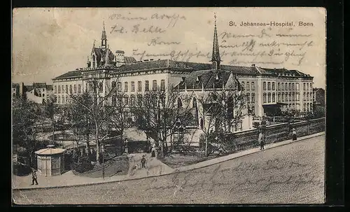 AK Bonn, St. Johannes-Hospital mit Strasse aus der Vogelschau