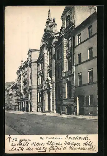 AK München, Kgl. Forstakademie von der Amalienstrasse aus