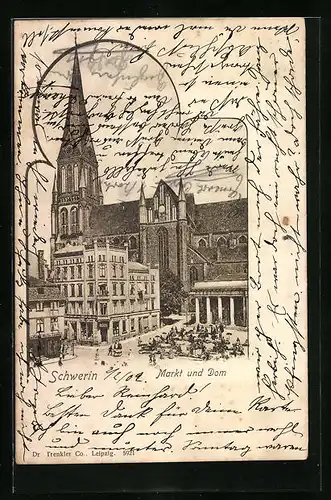 AK Schwerin, Markt und Dom aus der Vogelschau