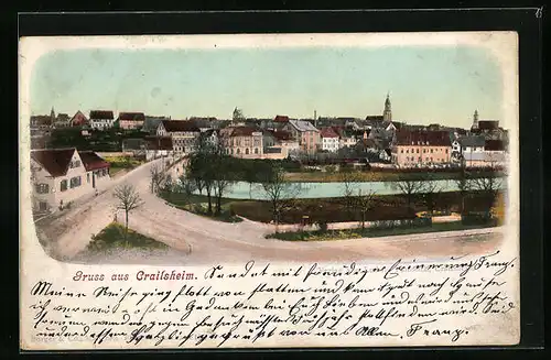 AK Crailsheim, Ortsansicht mit Strasse aus der Vogelschau