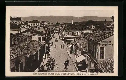 AK Ueskueb, Hauptstrasse Richtung Türkenviertel aus der Vogelschau