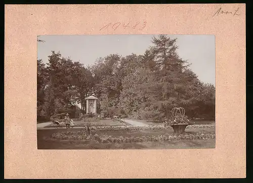 Fotografie Brück & Sohn Meissen, Ansicht Wurzen, Partie im Stadtpark mit dem Juel-Denkmal