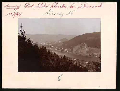 Fotografie Brück & Sohn Meissen, Ansicht Aussig, Blick auf die Ruine Schreckenstein und Krammel