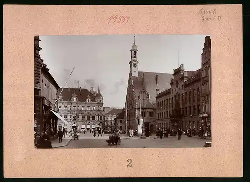 Fotografie Brück & Sohn Meissen, Ansicht Zwickau, Hauptmarkt, Hotel Goldner Anker, Geschäft Krüger & Oberbeck Litfasssäul